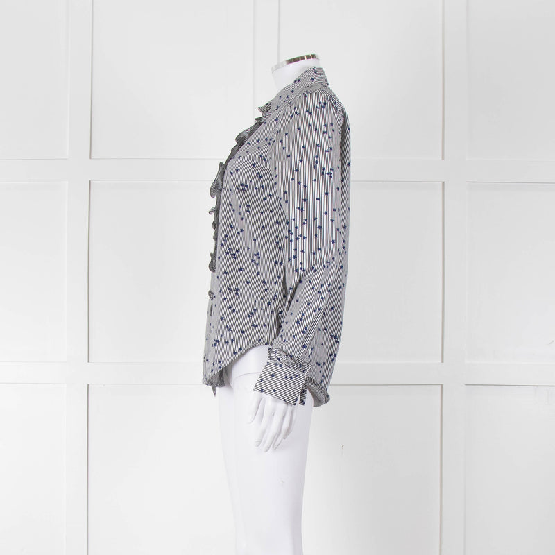 Equipment Micro Stripe Star Print Shirt with Ruffle Front