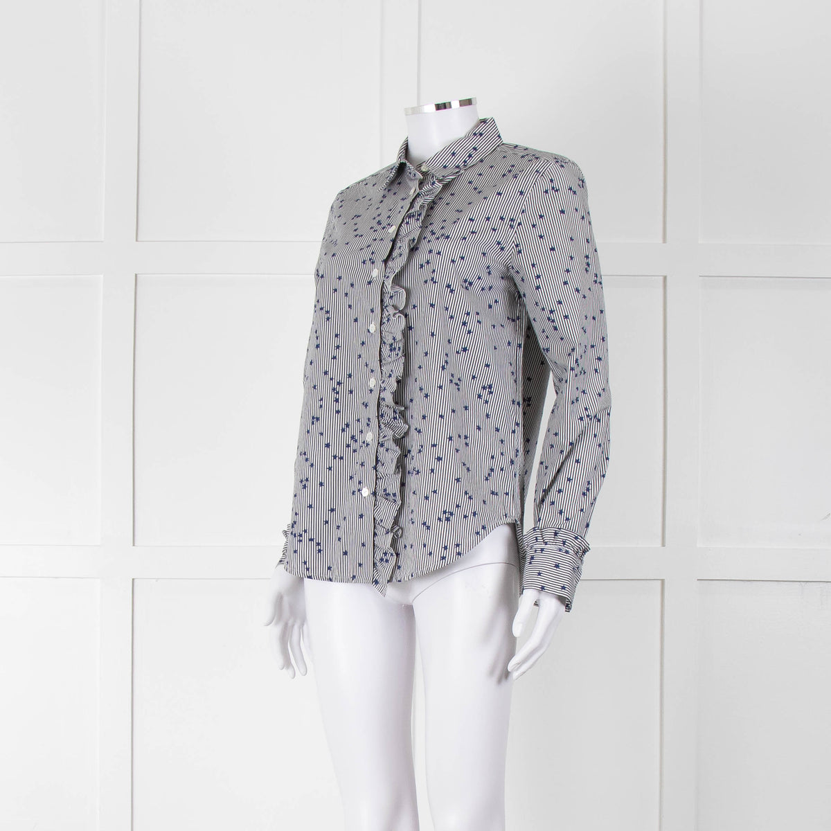 Equipment Micro Stripe Star Print Shirt with Ruffle Front