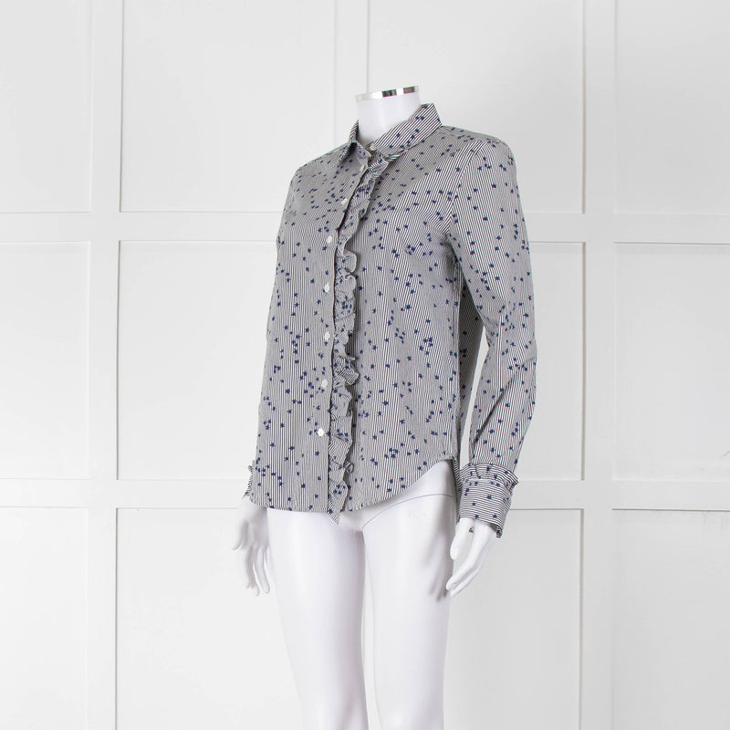 Equipment Micro Stripe Star Print Shirt with Ruffle Front