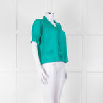 See By Chloe Turquoise Ruffle Front Short Sleeve Blouse