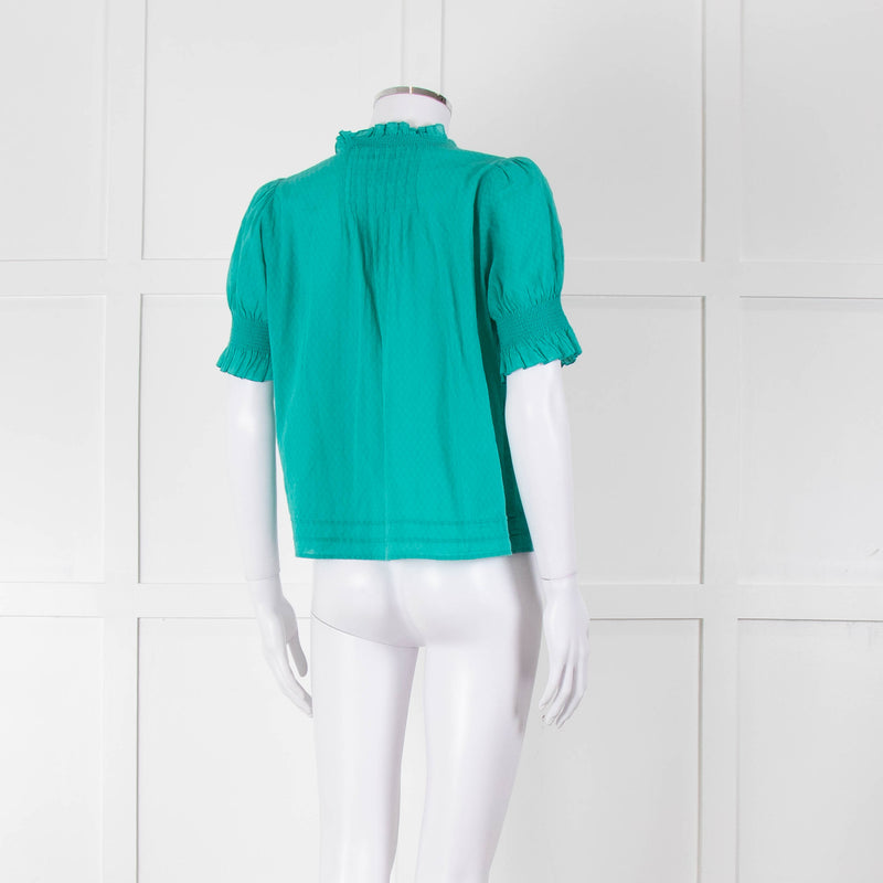 See By Chloe Turquoise Ruffle Front Short Sleeve Blouse