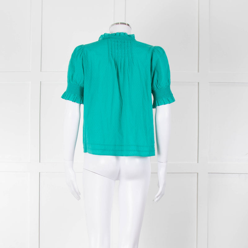 See By Chloe Turquoise Ruffle Front Short Sleeve Blouse