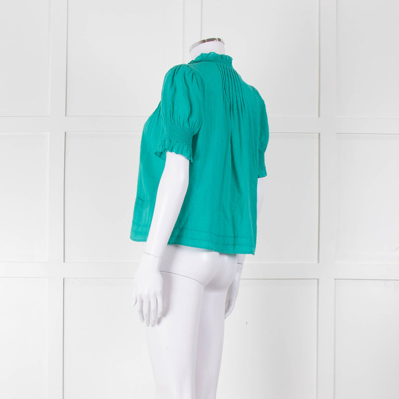 See By Chloe Turquoise Ruffle Front Short Sleeve Blouse