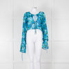 Rotate Blue and Black Sheer Floral Tie Front Crop Blouse