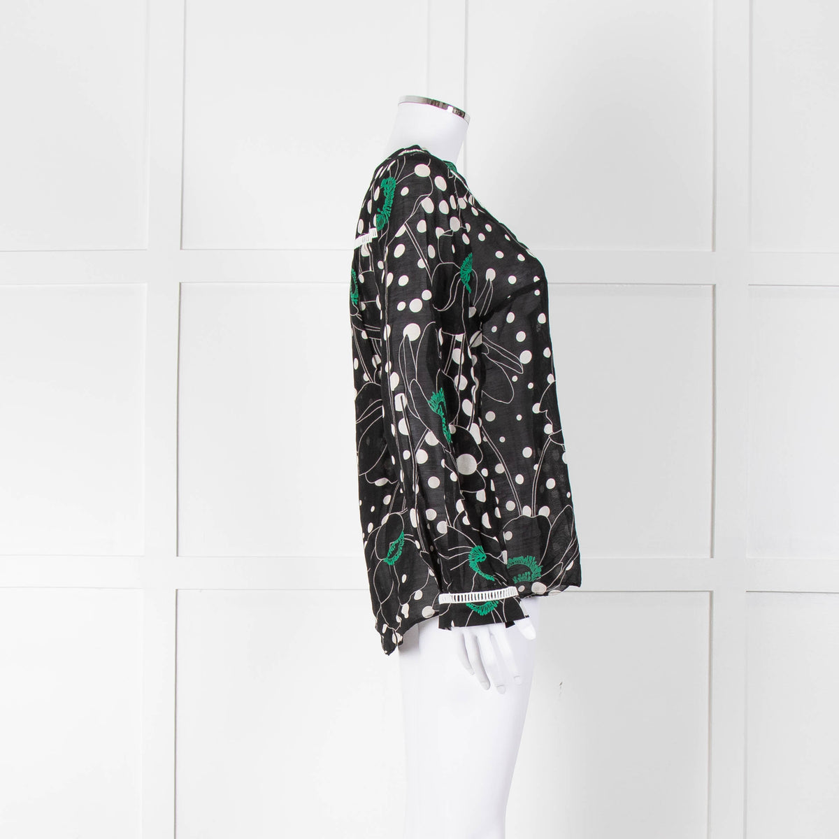 See By Chloe Black Floral And Dot Print V Neck Top