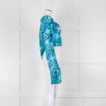 Rotate Blue and Black Sheer Floral Tie Front Crop Blouse