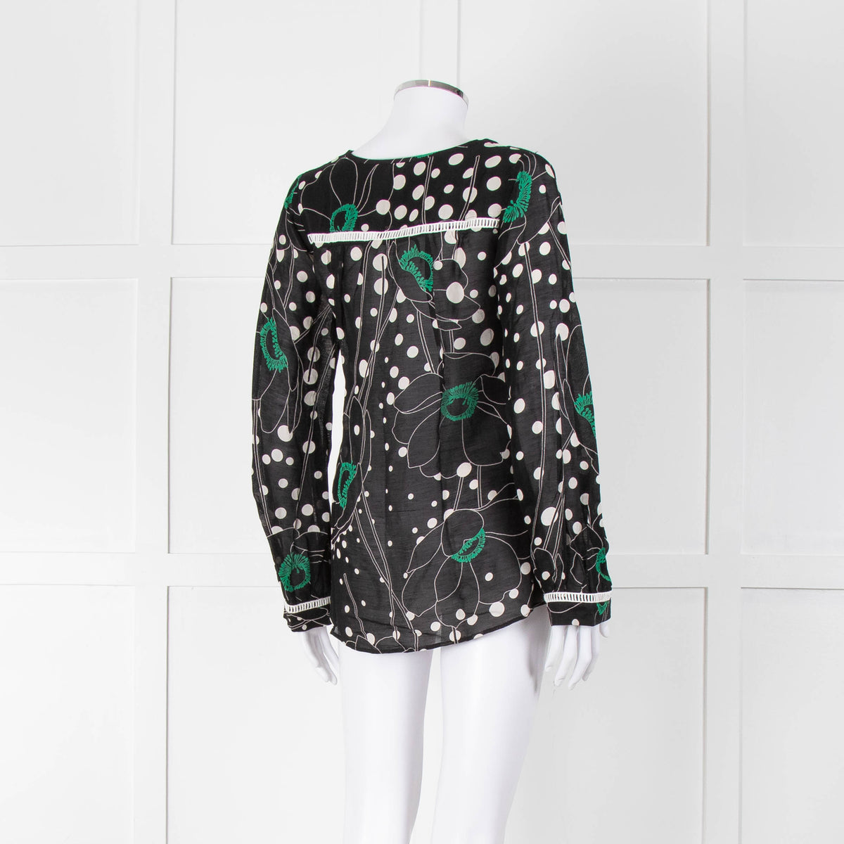 See By Chloe Black Floral And Dot Print V Neck Top