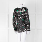 See By Chloe Black Floral And Dot Print V Neck Top