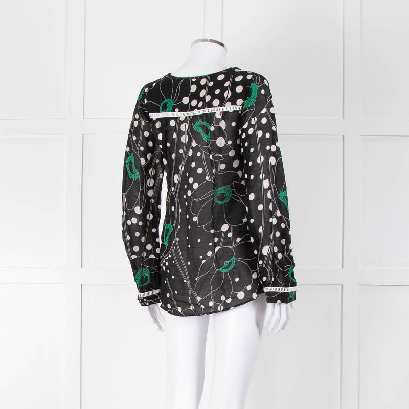 See By Chloe Black Floral And Dot Print V Neck Top