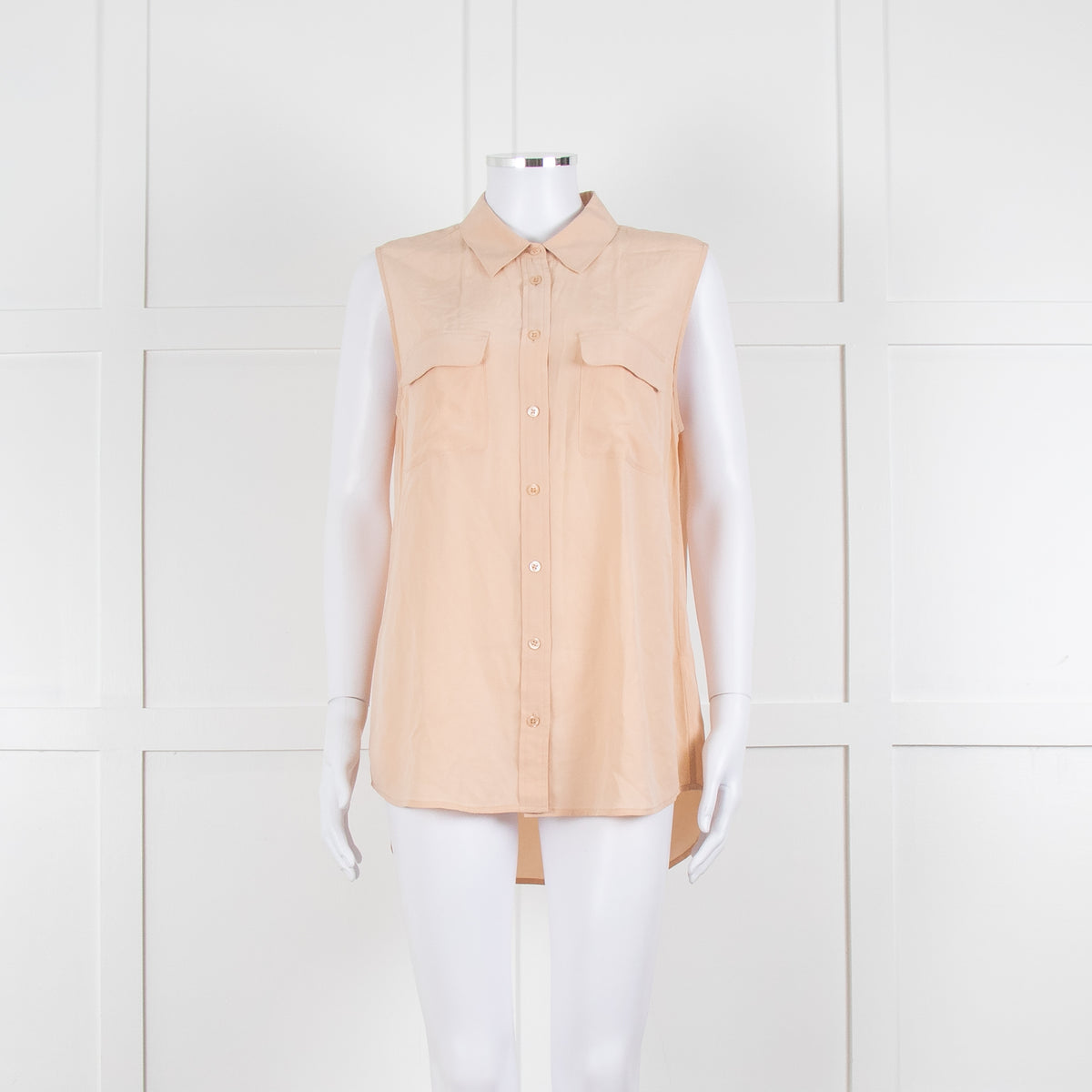 Equipment Pale Peach Button Up Sleeveless Silk Top