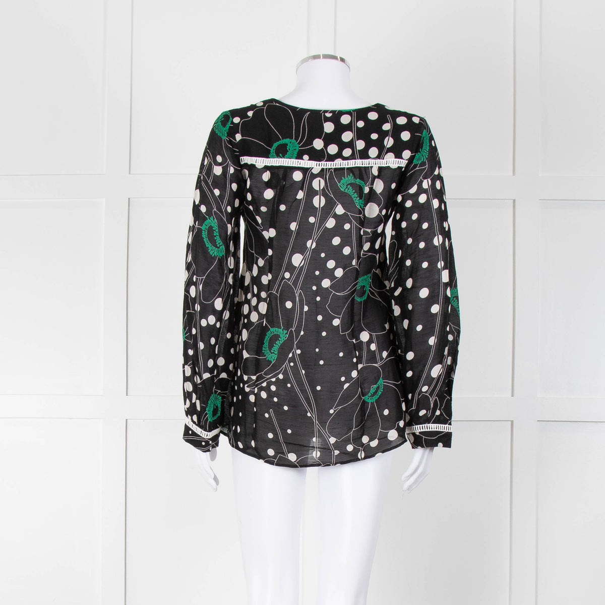 See By Chloe Black Floral And Dot Print V Neck Top