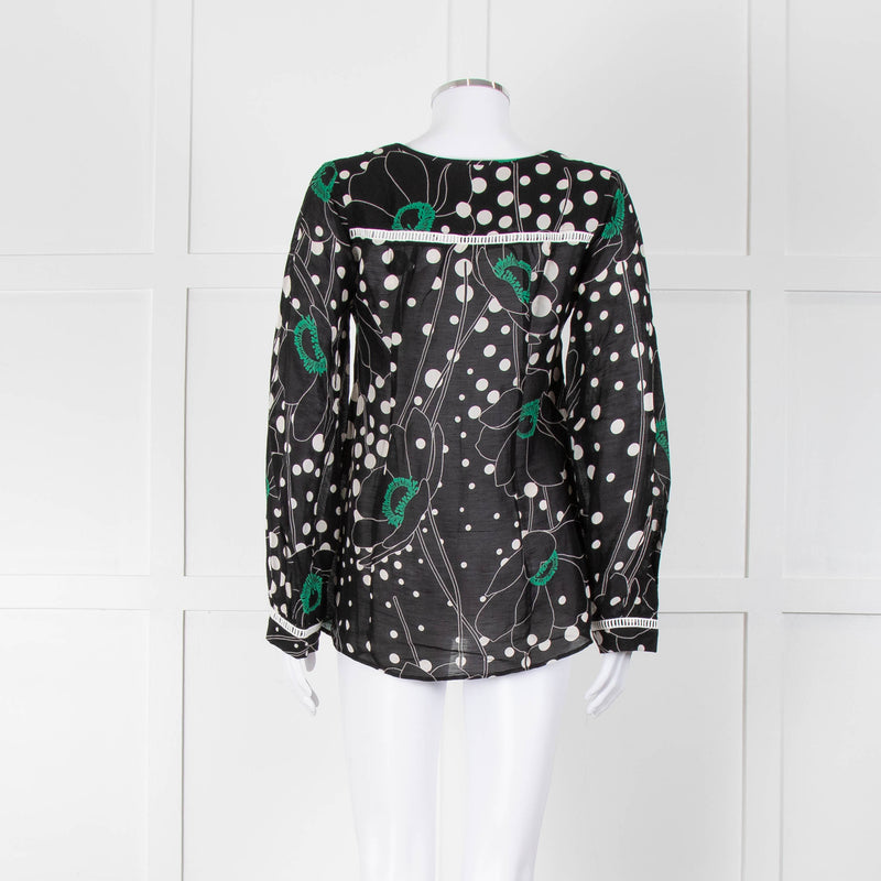 See By Chloe Black Floral And Dot Print V Neck Top