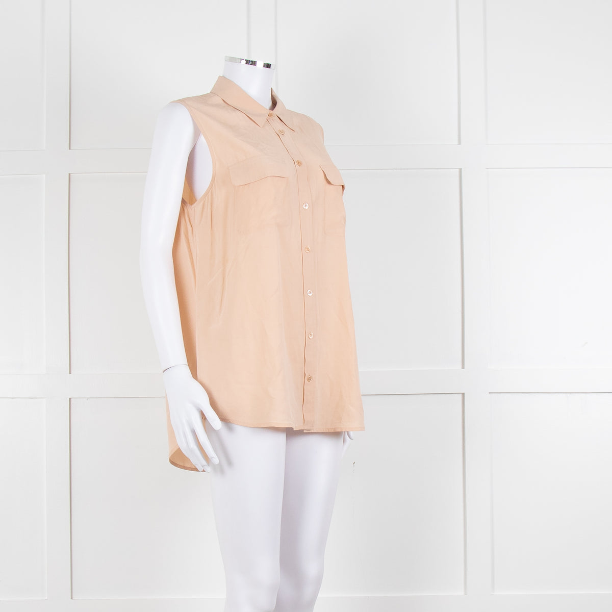 Equipment Pale Peach Button Up Sleeveless Silk Top