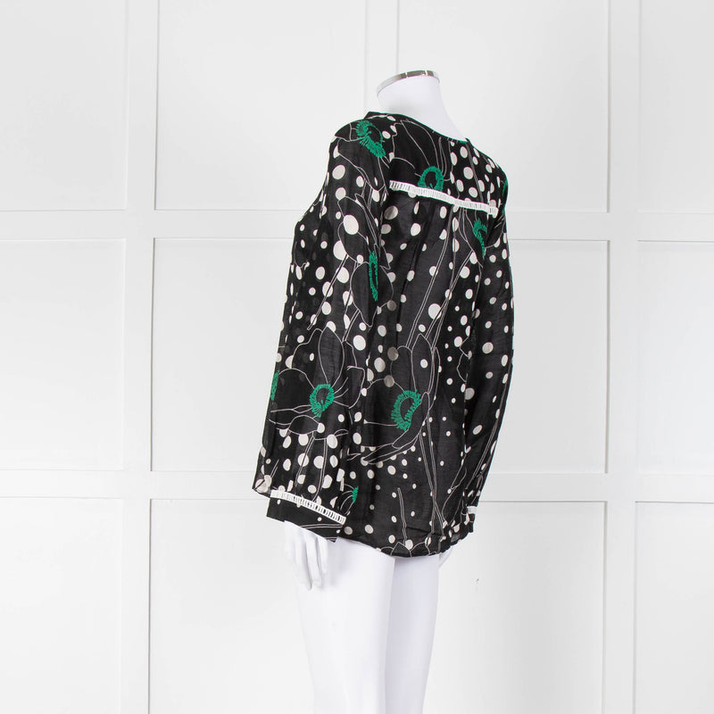 See By Chloe Black Floral And Dot Print V Neck Top