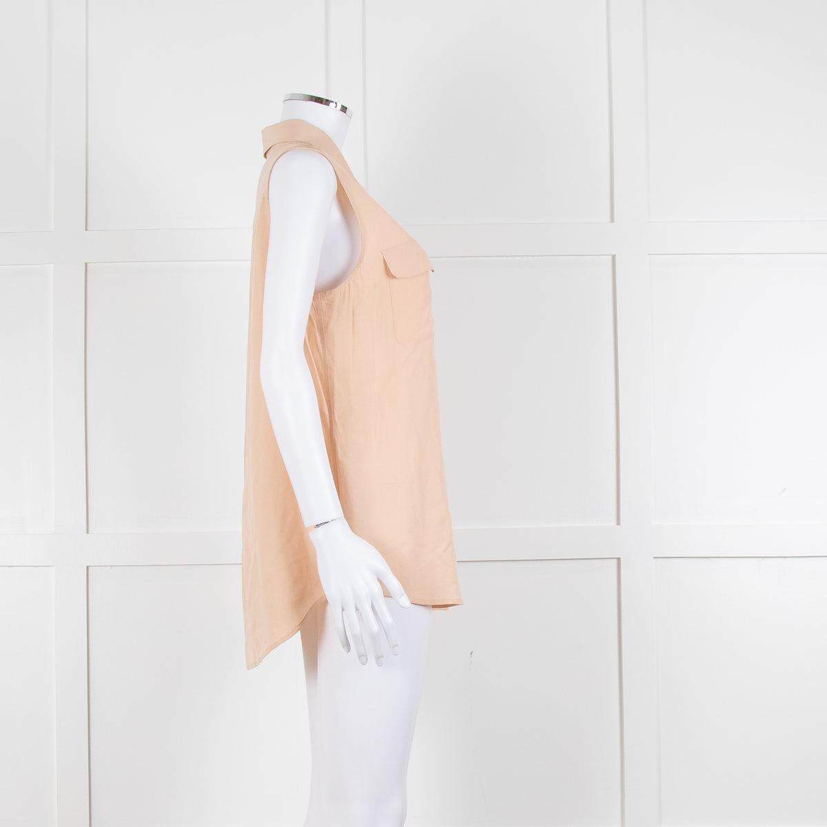 Equipment Pale Peach Button Up Sleeveless Silk Top