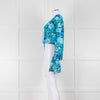 Rotate Blue and Black Sheer Floral Tie Front Crop Blouse