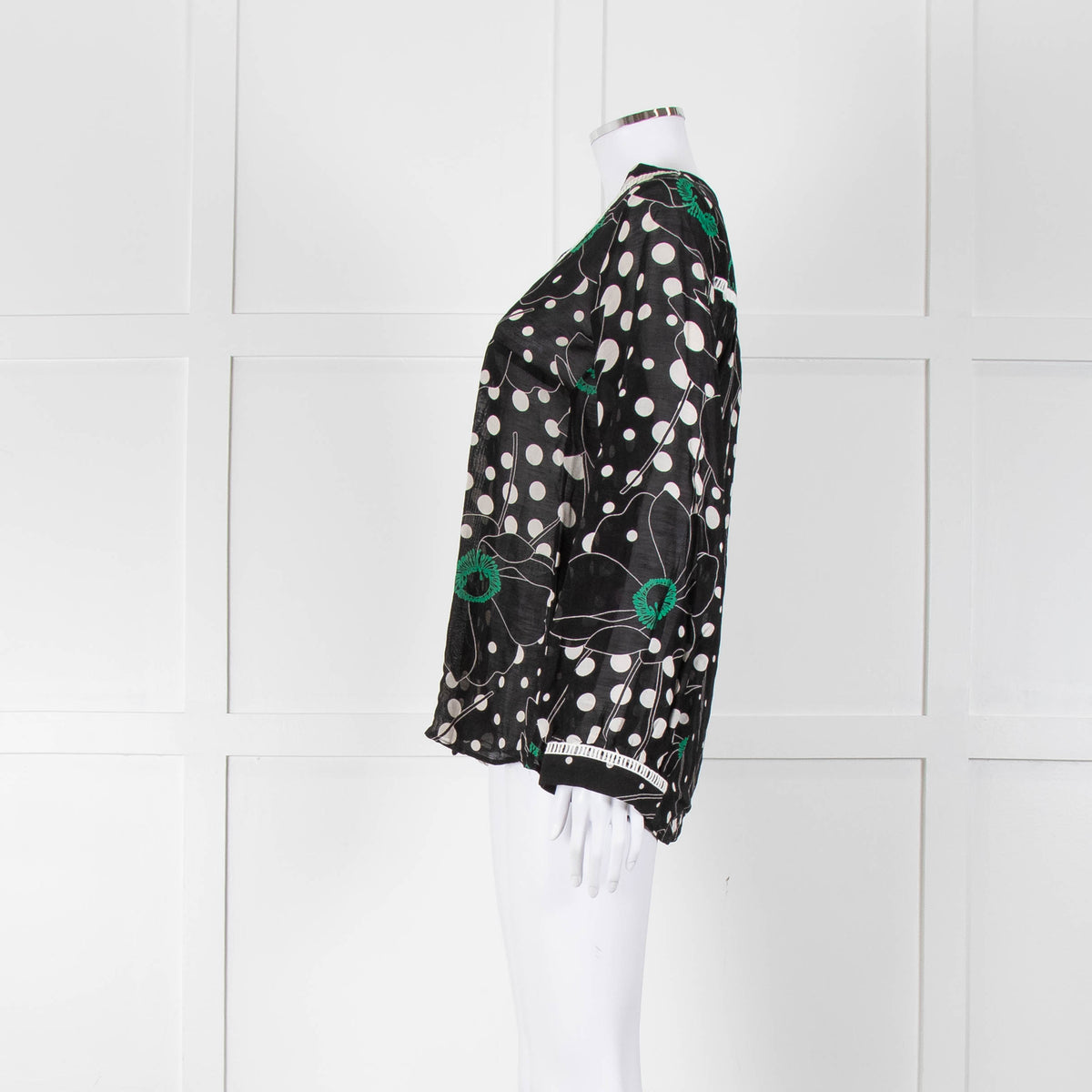 See By Chloe Black Floral And Dot Print V Neck Top