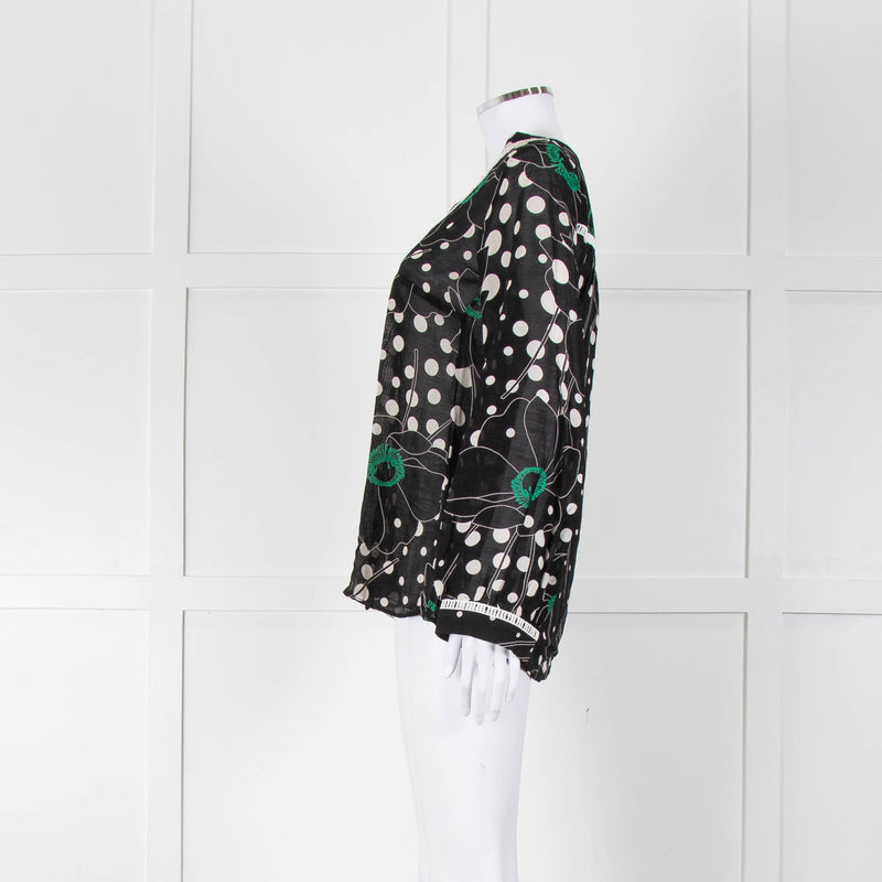 See By Chloe Black Floral And Dot Print V Neck Top