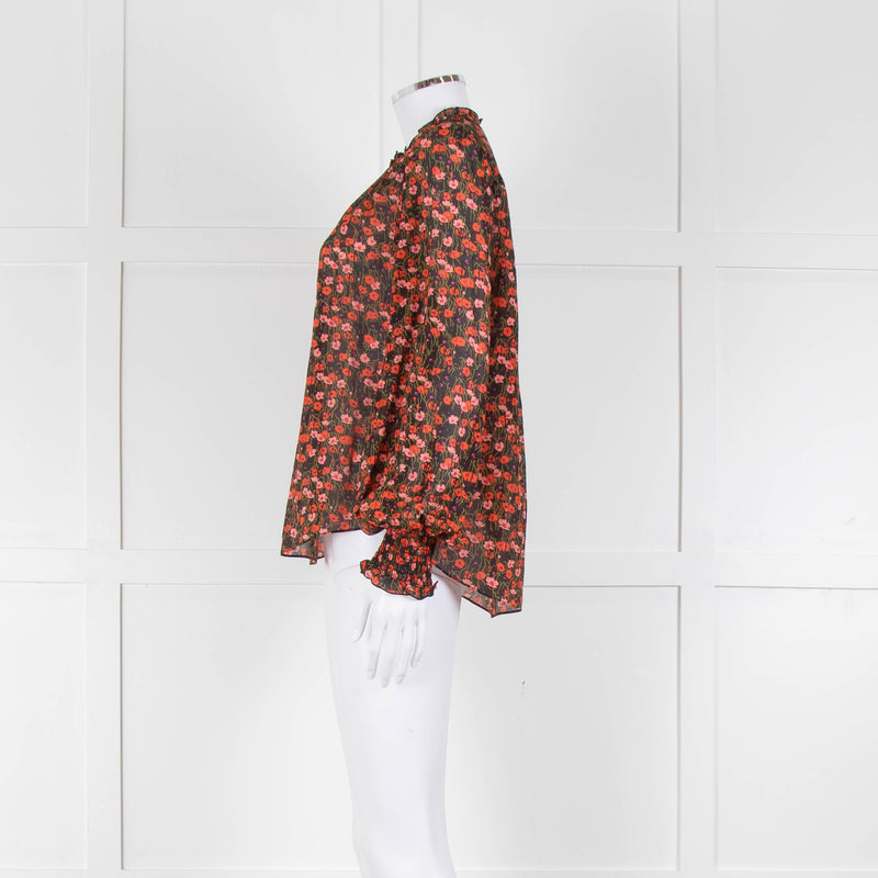 Me + Em Red Small Floral Pattern Blouse