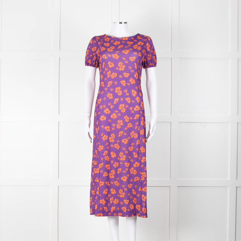 Bimba Y Lola Purple and Orange Floral Open Back T-Shirt Dress