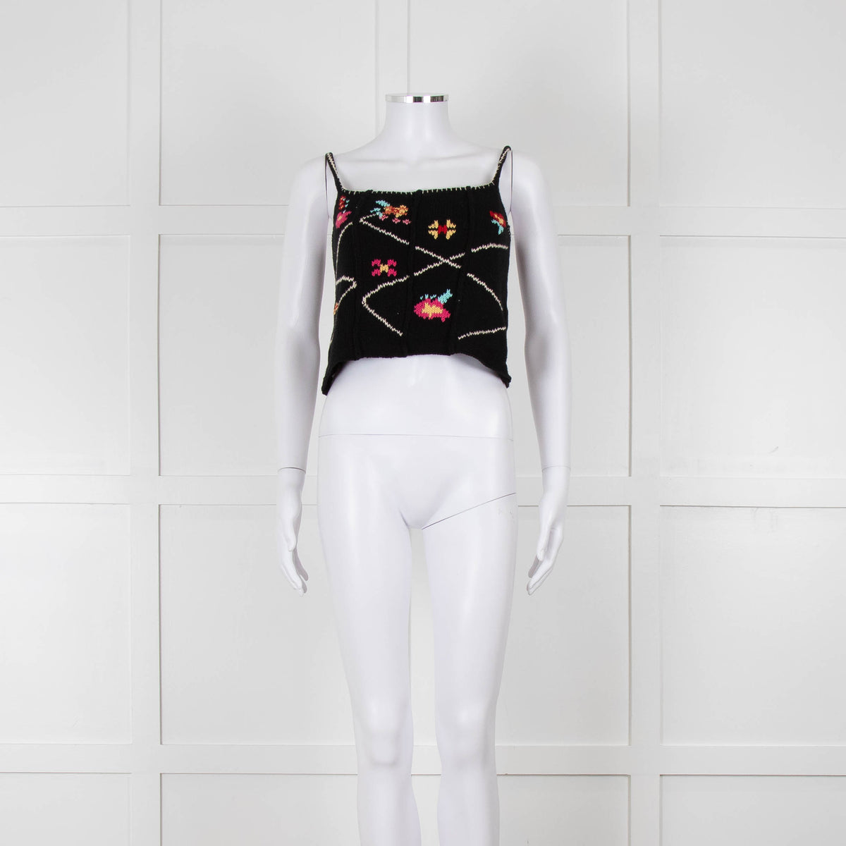 Tach Clothing Black Knitted Crop Top with Flower Motifs