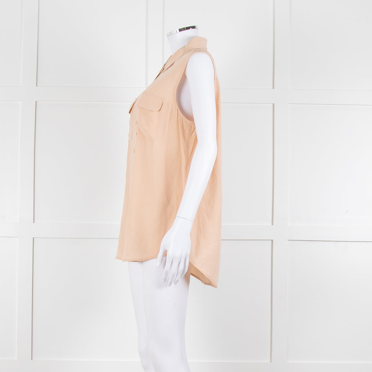 Equipment Pale Peach Button Up Sleeveless Silk Top