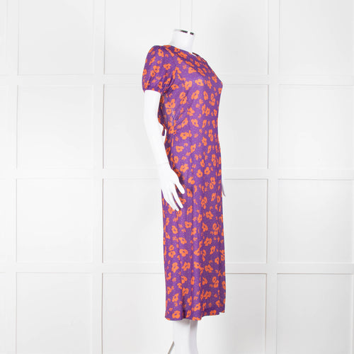 Bimba Y Lola Purple and Orange Floral Open Back T-Shirt Dress