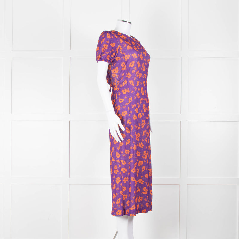 Bimba Y Lola Purple and Orange Floral Open Back T-Shirt Dress