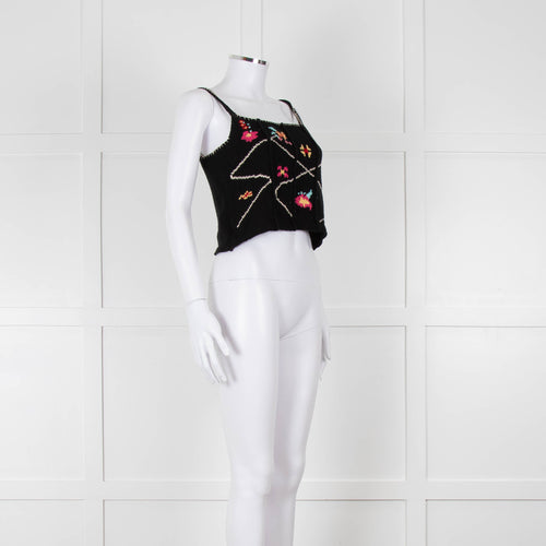 Tach Clothing Black Knitted Crop Top with Flower Motifs