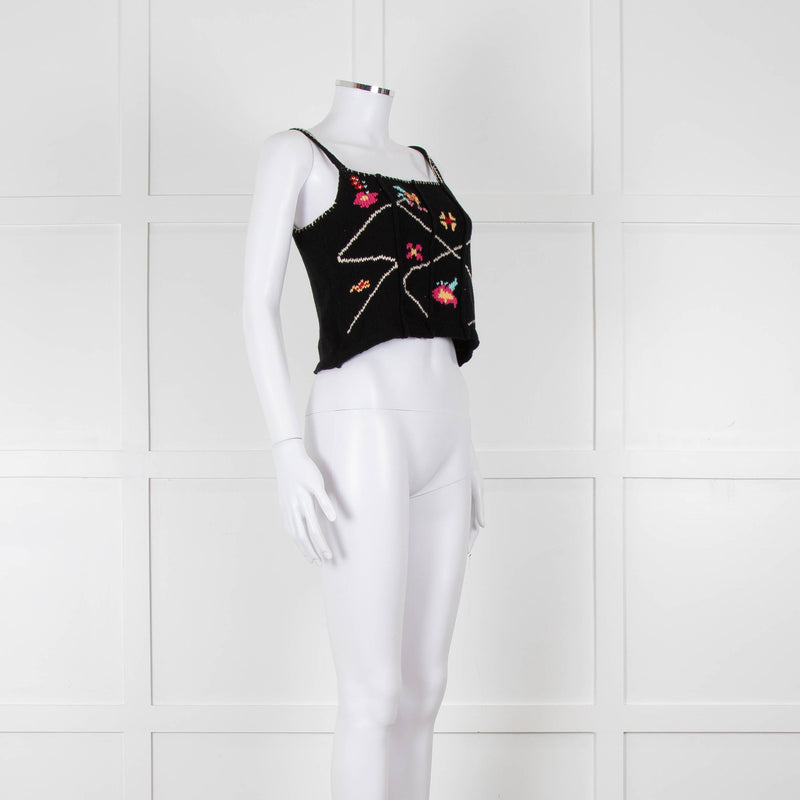 Tach Clothing Black Knitted Crop Top with Flower Motifs
