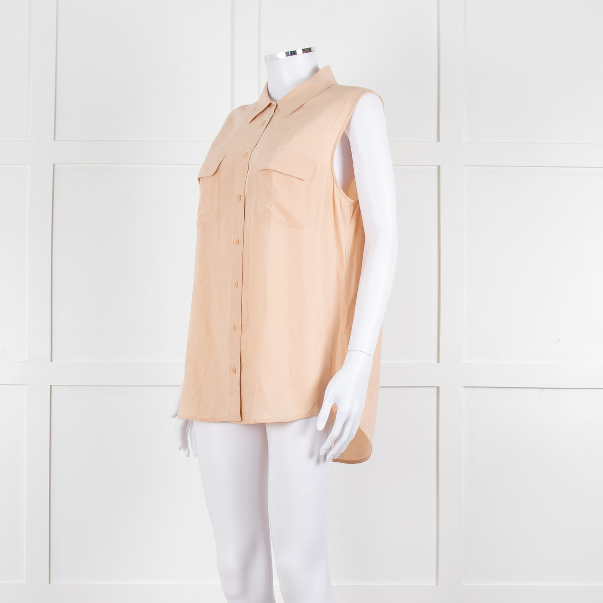 Equipment Pale Peach Button Up Sleeveless Silk Top