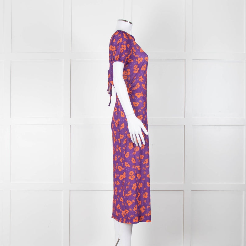 Bimba Y Lola Purple and Orange Floral Open Back T-Shirt Dress