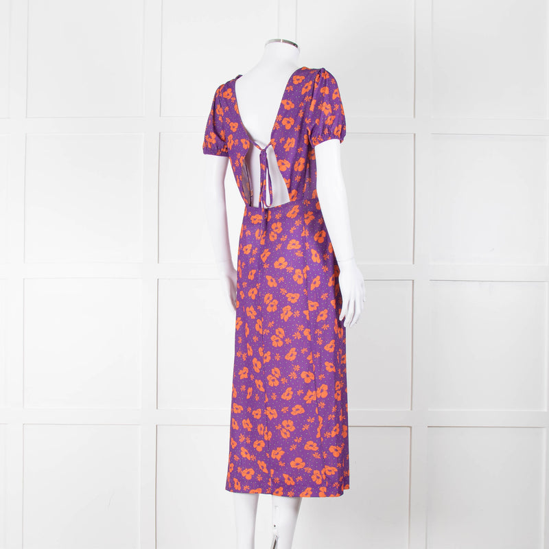 Bimba Y Lola Purple and Orange Floral Open Back T-Shirt Dress