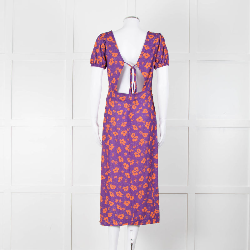 Bimba Y Lola Purple and Orange Floral Open Back T-Shirt Dress