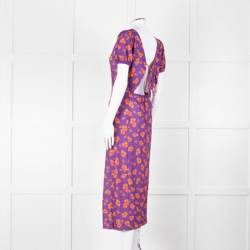 Bimba Y Lola Purple and Orange Floral Open Back T-Shirt Dress