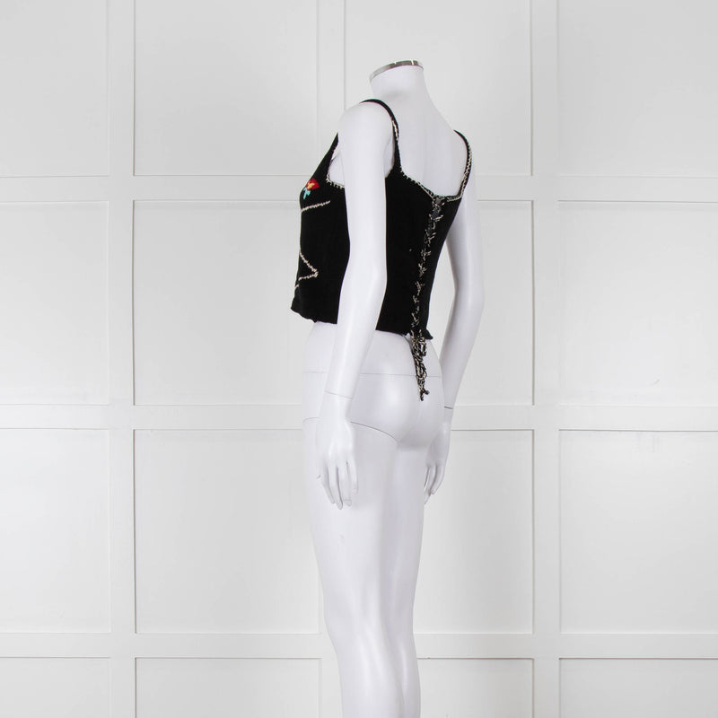 Tach Clothing Black Knitted Crop Top with Flower Motifs