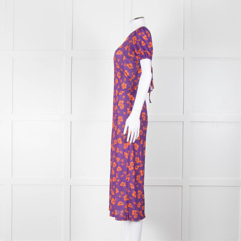 Bimba Y Lola Purple and Orange Floral Open Back T-Shirt Dress