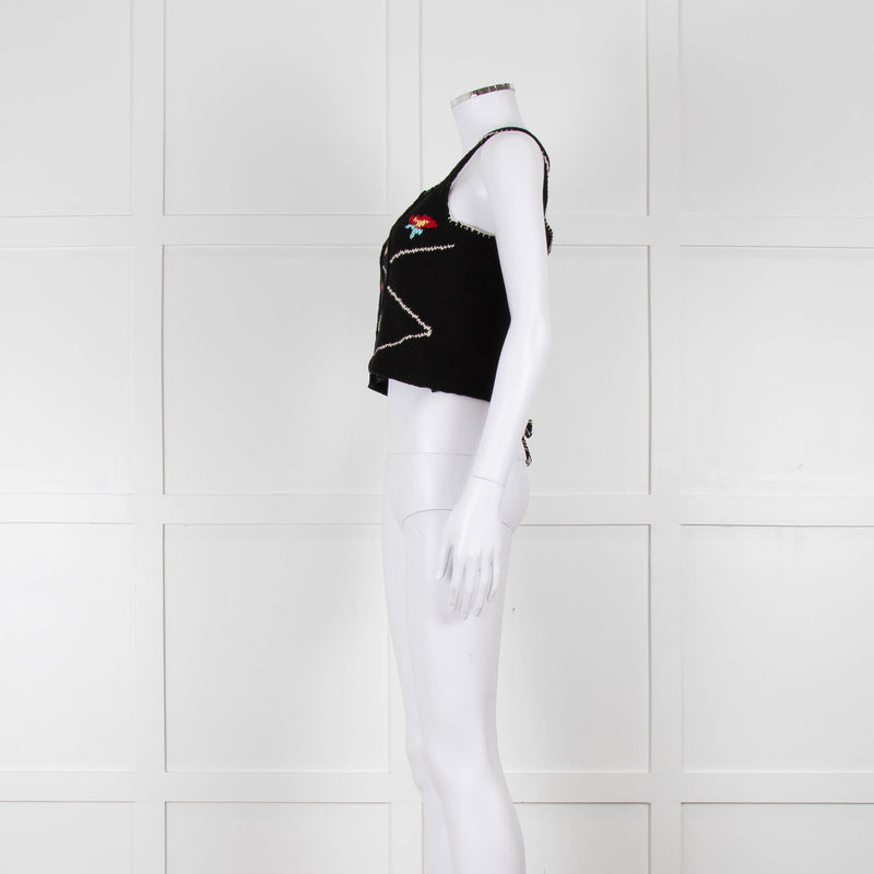 Tach Clothing Black Knitted Crop Top with Flower Motifs