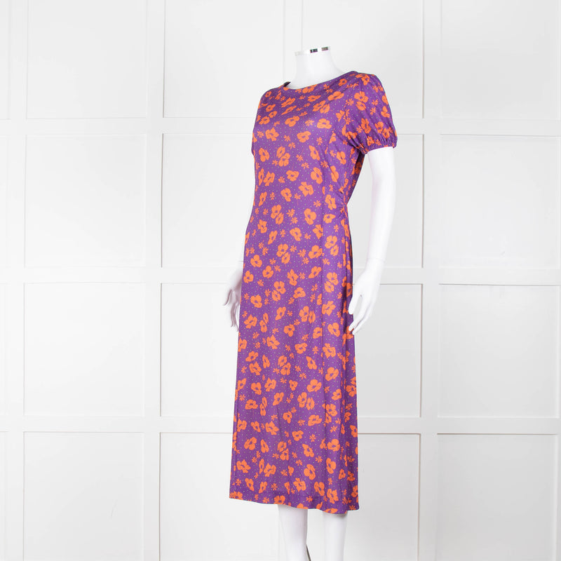 Bimba Y Lola Purple and Orange Floral Open Back T-Shirt Dress