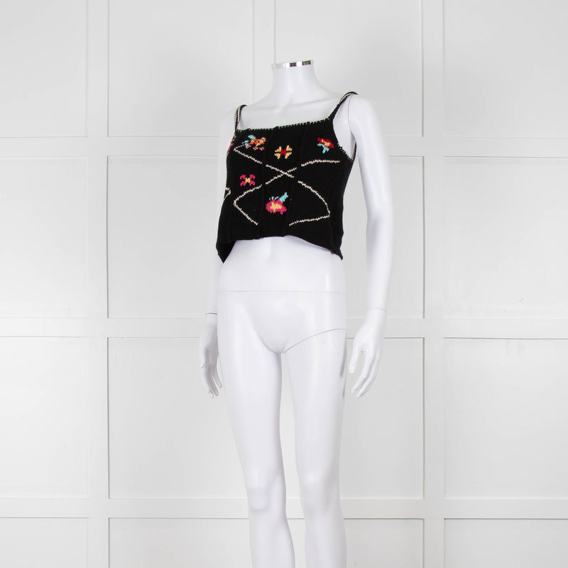 Tach Clothing Black Knitted Crop Top with Flower Motifs