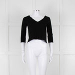 D. Exterior Black Crepe V Neck Top with Eyelet detail