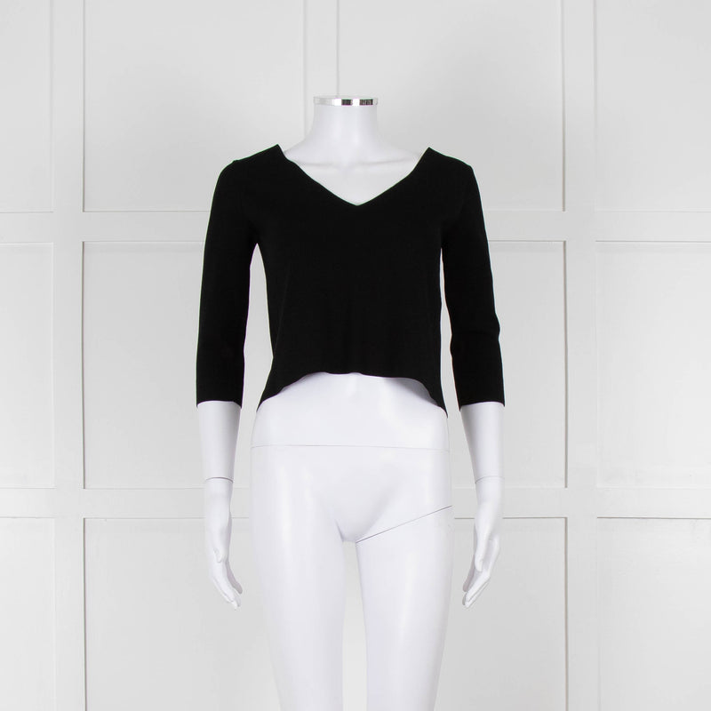 D. Exterior Black Crepe V Neck Top with Eyelet detail
