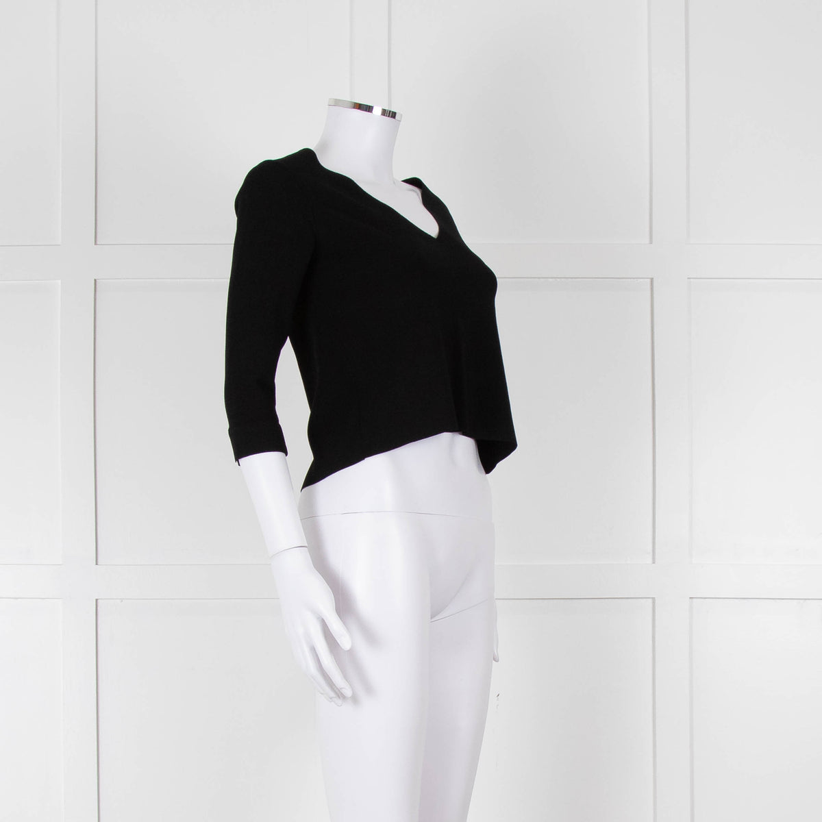 D. Exterior Black Crepe V Neck Top with Eyelet detail
