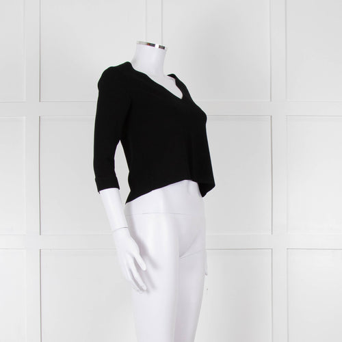 D. Exterior Black Crepe V Neck Top with Eyelet detail