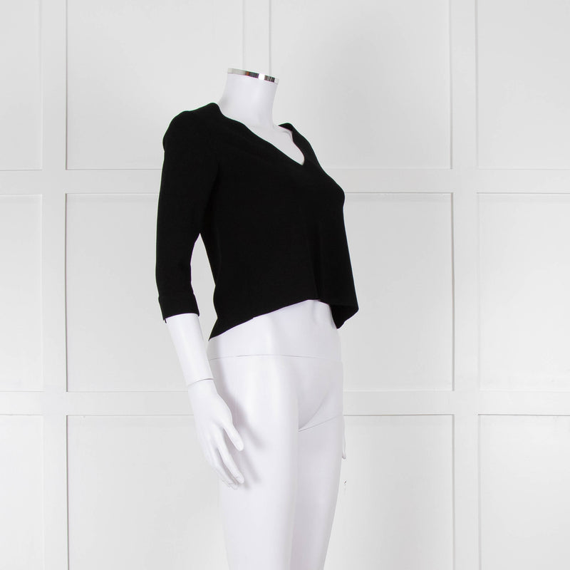 D. Exterior Black Crepe V Neck Top with Eyelet detail