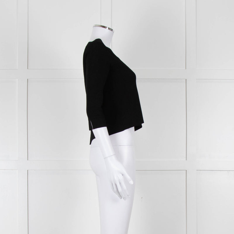 D. Exterior Black Crepe V Neck Top with Eyelet detail