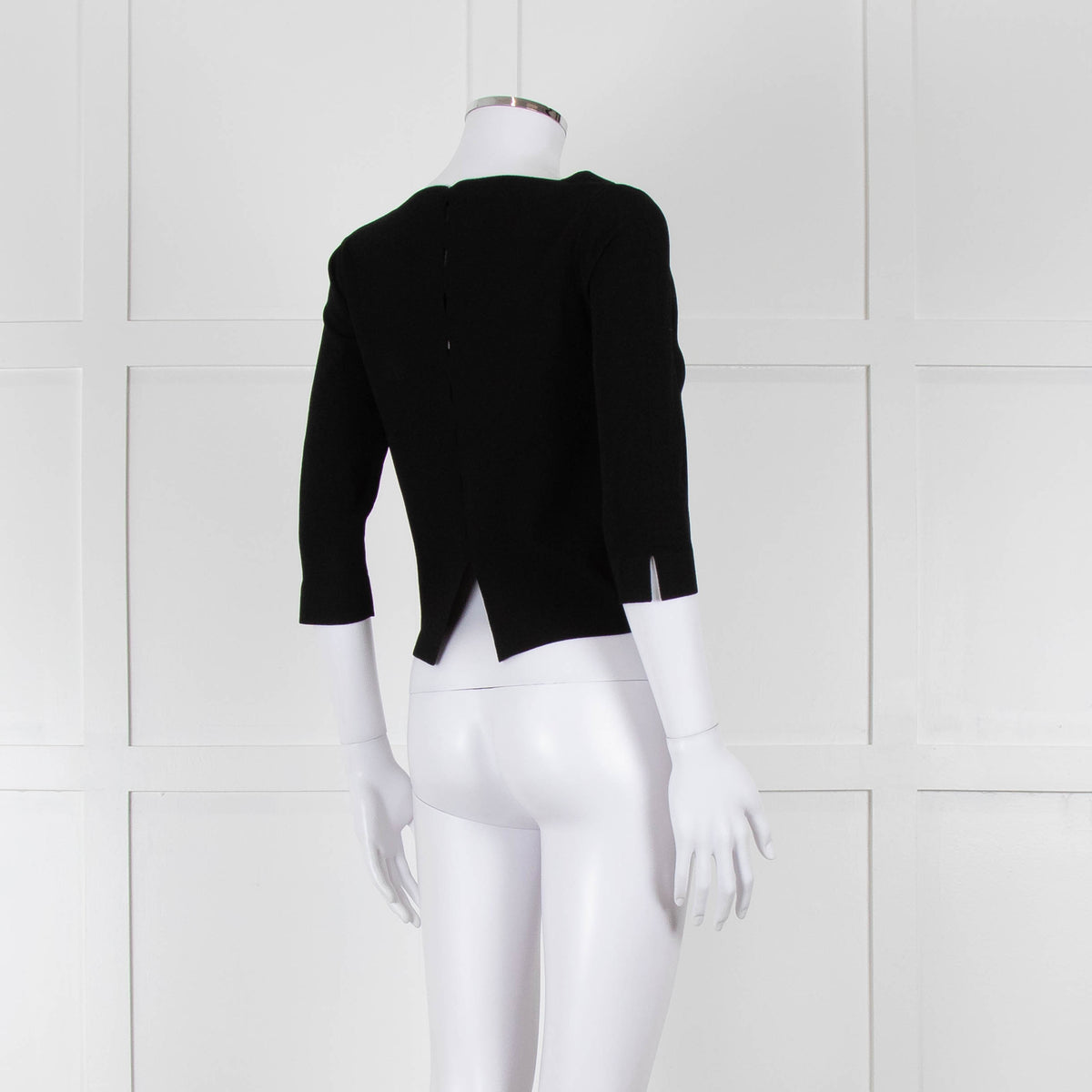 D. Exterior Black Crepe V Neck Top with Eyelet detail