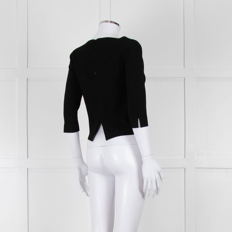 D. Exterior Black Crepe V Neck Top with Eyelet detail