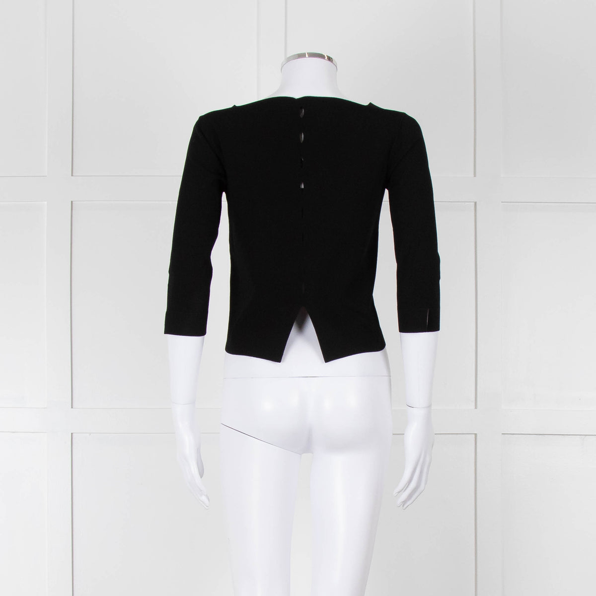D. Exterior Black Crepe V Neck Top with Eyelet detail