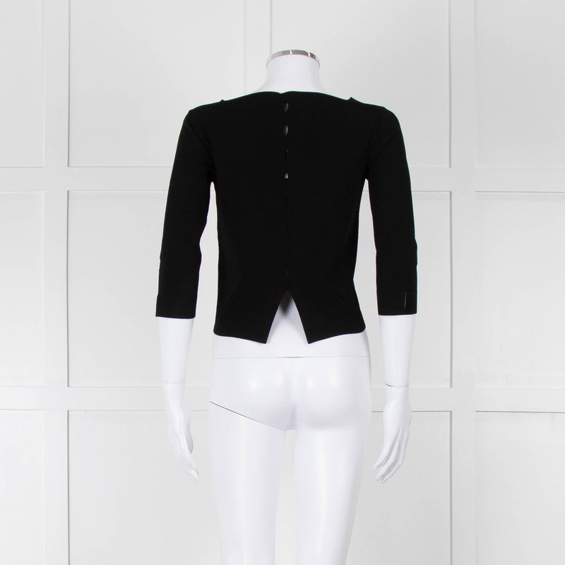D. Exterior Black Crepe V Neck Top with Eyelet detail